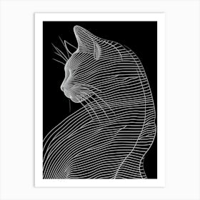 Abstract Cat Line Drawing On Black Background Art Print