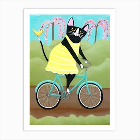 Cat Raiding Bicycle Art Print