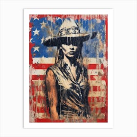 Expressionism Cowgirl Red And Blue 7 Art Print
