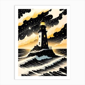 Lighthouse At Night 4 Art Print