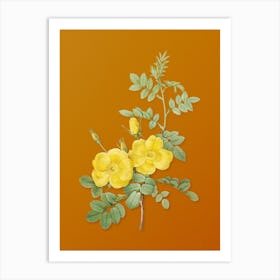 Vintage Yellow Sweetbriar Roses Botanical on Sunset Orange n.0211 Art Print