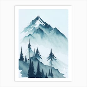 Mountain And Forest In Minimalist Watercolor Vertical Composition 26 Art Print