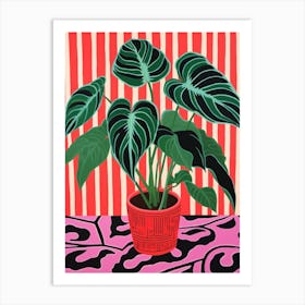 Pink And Red Plant Illustration Calathea Medallion 1 Art Print