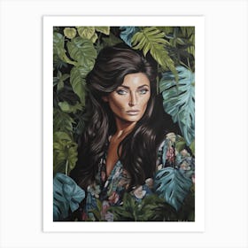 Floral Handpainted Portrait Of Kim Kardashian 2 Art Print