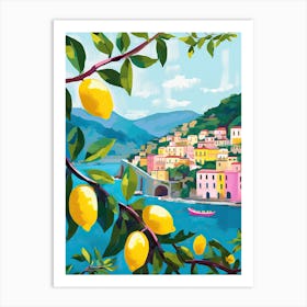 Amalfi View With Lemons Travel Painting Italy Art Print