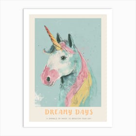 Pastel Unicorn Storybook Style Illustration 3 Poster Art Print