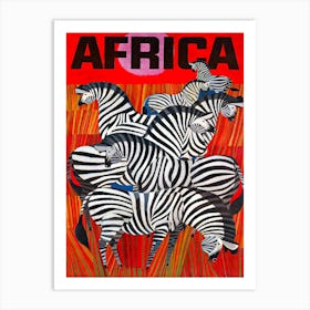 African Zebras, Africa Vintage Travel Poster Art Print