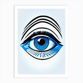 Digital Art, Symbol, Third Eye Blue & White 4 Art Print