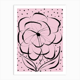 Pink Flower and Polka Dots Art Print