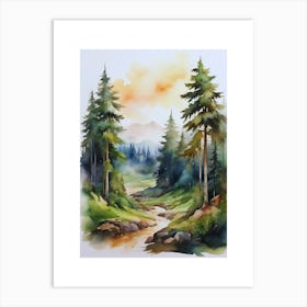 Taiga watercolor landscape, high quality watercolor forest background.10 Art Print