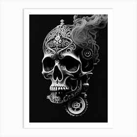 Skull With Intricate Henna 3 Designs Pink Stream Punk Art Print