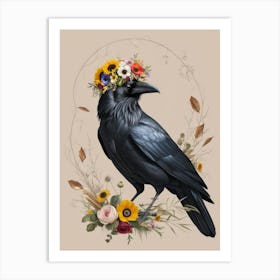 Crow With Flowers 3 Art Print