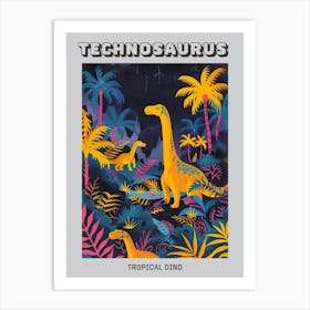 Mustard Dinosaurs In A Tropical Landscape Poster Art Print