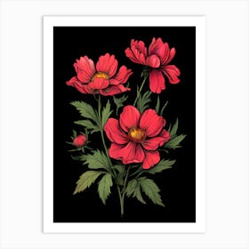 Red Cosmos Flowers 1 Art Print