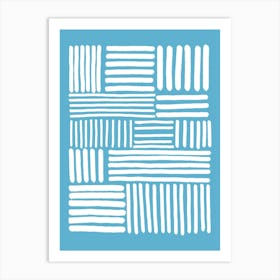 Free Hand White Stripes On A Blue Background Art Print