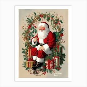 Santa Claus In A Wreath Art Print