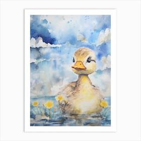 Duckling In The Clouds Watercolour 1 Art Print