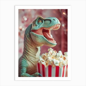 Pastel Toy Dinosaur Eating Popcorn 4 Art Print