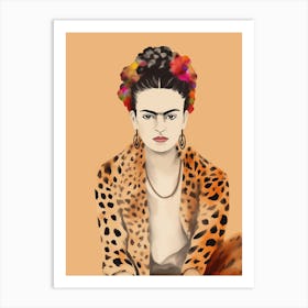 Frida Kahlo Leopard Print, Pastel Orange, Minimalistic Kreativ Art Art Print