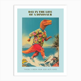 Retro Dinosaur Hiking Collage 4 Poster Art Print