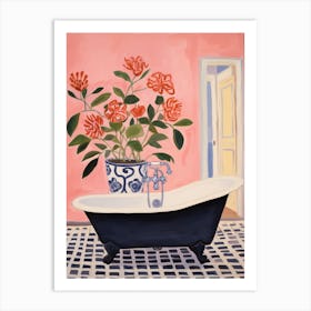 A Bathtube Full Of Carnation In A Bathroom 3 Art Print