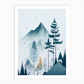 Mountain And Forest In Minimalist Watercolor Vertical Composition 99 Art Print