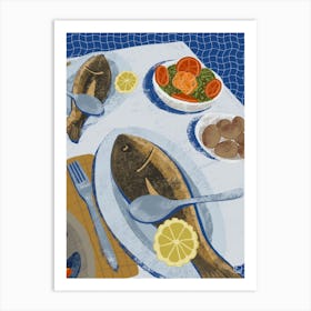 Baked Gilthead Bream With Potatoes Art Print