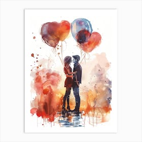 Couple Kissing With Balloons 1 Art Print