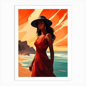 Illustration of an African American woman at the beach 99 Art Print