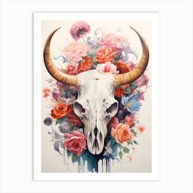 Bull Skull With Flowers Art Print