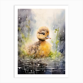 Duckling In The Rain Watercolour 3 Art Print