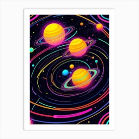 Default Neon Black Light Sgraffito Solar System 3d Illustratio 3 (8) Art Print