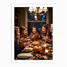 Candid Style Photo Of A Family Gathering Around A Thanksgiving Dinner Table Just Before The Prayer (7) Art Print