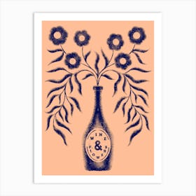 Wine Bottle and Flowers Plant Art Print