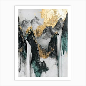 Cantabrian Mountains Golden Peaks - Opulent Abstraction Art Print