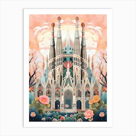 La Sagrada Família   Barcelona, Spain   Cute Botanical Illustration Travel 0 Art Print