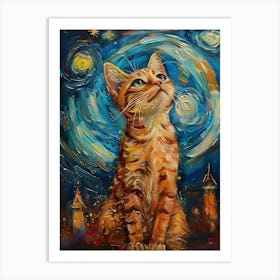 Starry Night Cat 14 Art Print