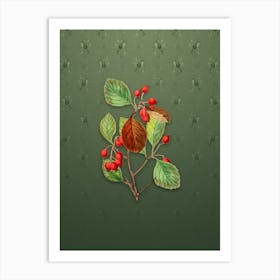Vintage Plum Leaf Thorn Flower Botanical on Lunar Green Pattern n.1448 Art Print