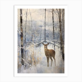 Vintage Winter Animal Painting Deer 1 Art Print