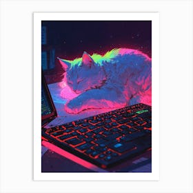 Cat Sleeping On A Laptop Art Print