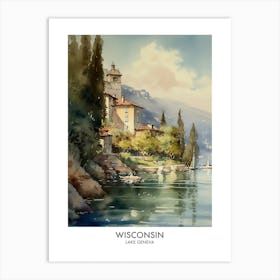 Lake Geneva, Wisconsin 4 Watercolor Travel Poster Art Print