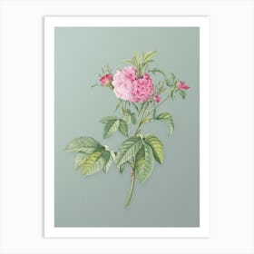 Vintage Pink Agatha Rose Botanical Art on Mint Green n.0035 Art Print