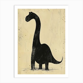 Dinosaur Sepia & Black Silhouette Illustration Art Print