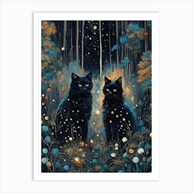 Two Black Cats In The Forest Poster