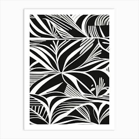 Retro Inspired Linocut Abstract Shapes Black And White Colors art, 226 Art Print