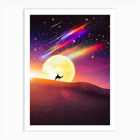 Dromedary Desert And Moon Art Print