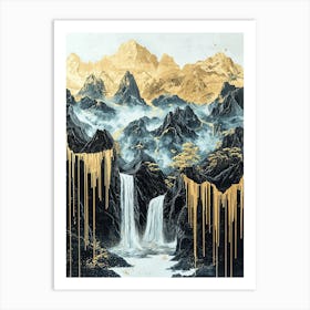 Ural Mountains Golden Peaks - Gilded Minimalism Art Print