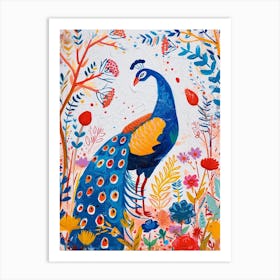Colourful Peacock In The Wild Painting 1 Art Print