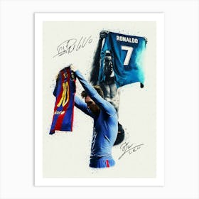 Messi And Ronaldo Painting Signature Art Print