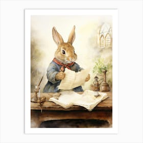 Bunny Writing Rabbit Prints Watercolour 4 Art Print